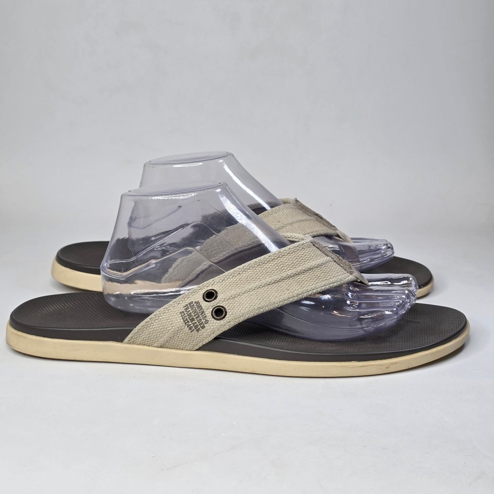 Johnnie-O Portside Mens Khaki Tan Brown Textile Flip Flop Sandals Size 13 M Shoe